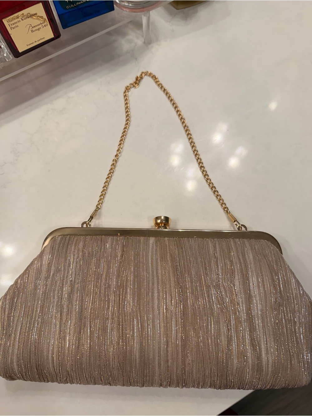 Elegant Champagne Evening Clutch with Gold Chain